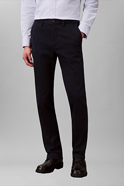 Calvin Klein Men's Slim Fit Chino Trousers Stretchy Textured - Navy Blue