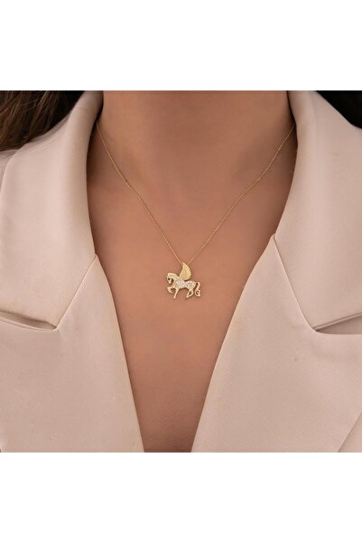 H.M Hakan Mücevherat Taşlı Unicorn 14 Ayar Altın Kolye
