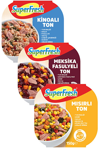 SuperFresh Aç Ye Ton Balığı 150 gr x 3 Adet (Mısırlı, Kinoalı, Meksika Fasulyeli)