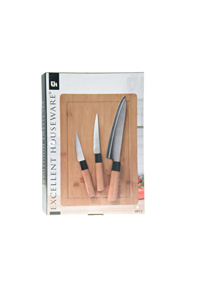 Excellent Houseware set de cuțite cu tocător, oțel inoxidabil/bambus, arginti...