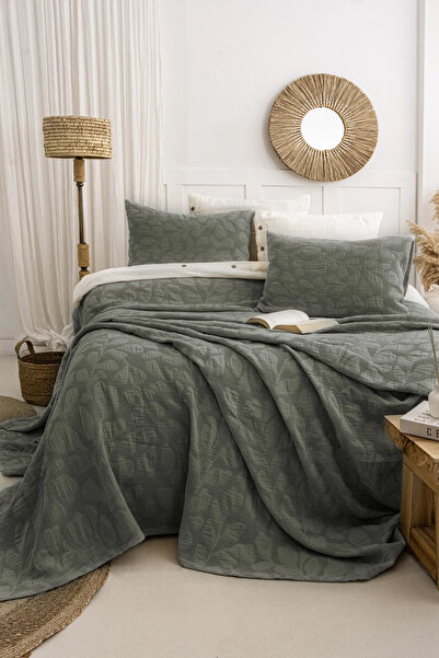 Şaheser Home Collection Bambi Jakarlı Yatak Örtüsü Seti, Yaprak Desenli, %100...