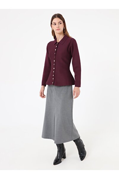 Refka A Form Shirt Collar Premium Knitwear Cardigan - Burgundy -