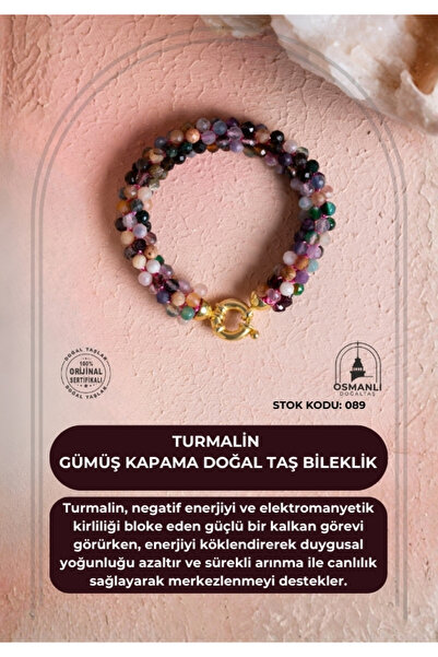 OSMANLI DOĞAL TAŞ Certified Tourmaline Silver Clasp Natural Stone Bracelet (Sk:089)