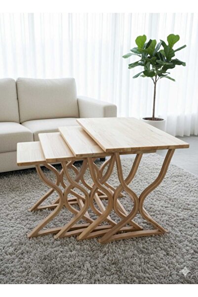 Er-ge Ticaret DOĞAL AHŞAP 4'LÜ ZİGON SEHPA