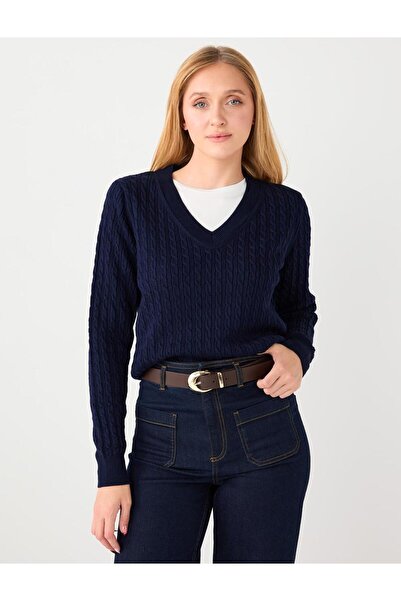 Jimmy Key Pulover tricotat cu model, cu decolteu în V, albastru bleumarin