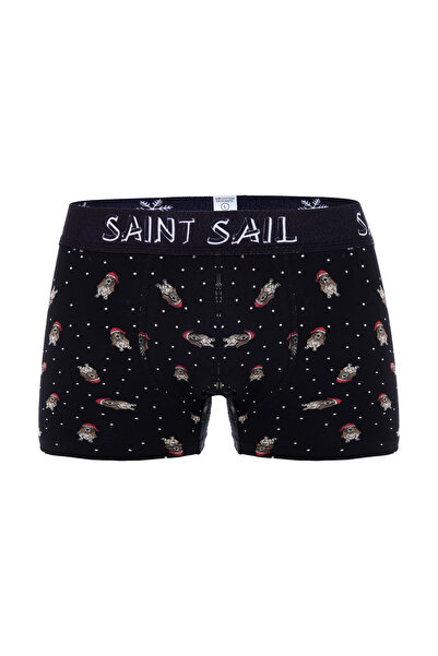 Saint Sail Yılbaşı Temalı Pamuklu Likralı Kumaşlı Baskılı Renkli Desenli Erkek Boxer