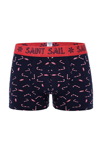 Saint Sail Yılbaşı Temalı Pamuklu Likralı Kumaşlı Baskılı Renkli Desenli Erkek Boxer