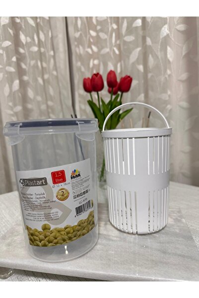 Plastard 1.5 L Pickle Jar & Olive Oil Container Storage Container with Strainer
