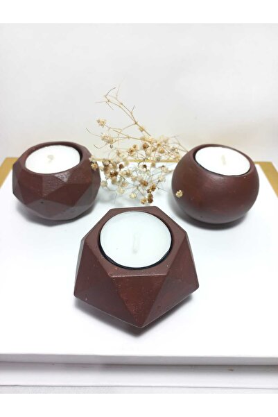 emilysamy Geometrik Desenli Antiquity Gold 3'lü Mumluk Set, Dekoratif Masa Se...