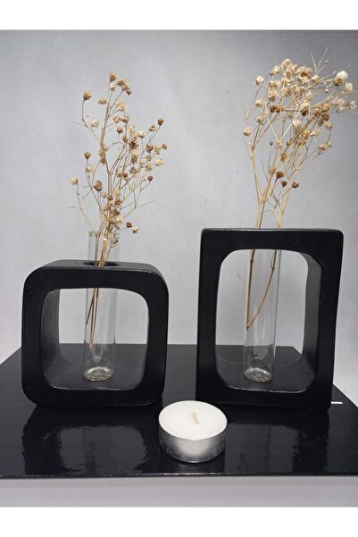 emilysamy طقم مزهريات من قطعتين، شكل مربع-مستطيل، مع أنبوب زجاجي مزخرف، مزهري...