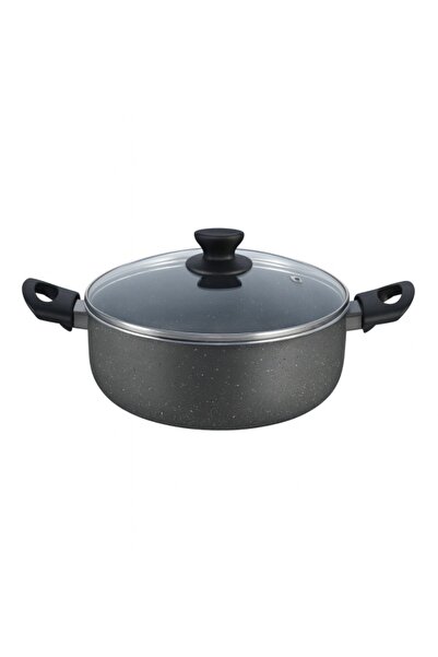 Zilan cooking pot, 28 cm, aluminum 2.1 mm PTFE non-stick interior, glass lid, ZLN-2003, gray