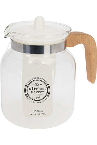 Koopman International Ceainic Koopman cu infuzor, sticlă/lemn, 12x16 cm, 1,5 l, transparent/maro