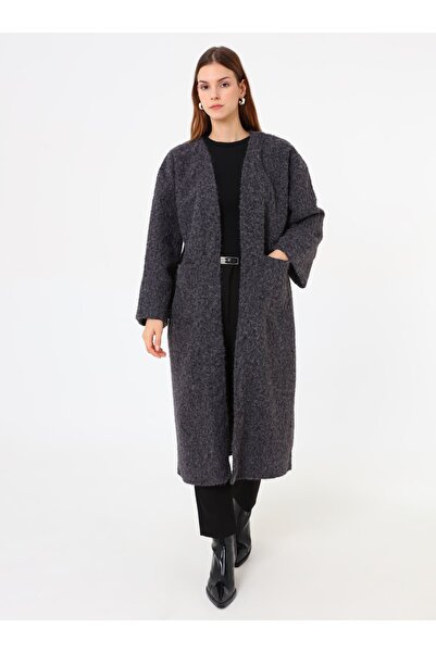 Refka Thick Cardigan with Leather Belt Detail - Gray -