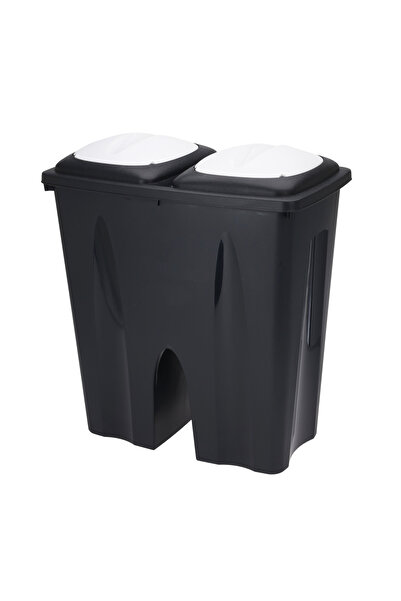 Excellent Houseware 2-compartment waste bin, plastic, 50x30x55 cm, 2x25 l, black/white