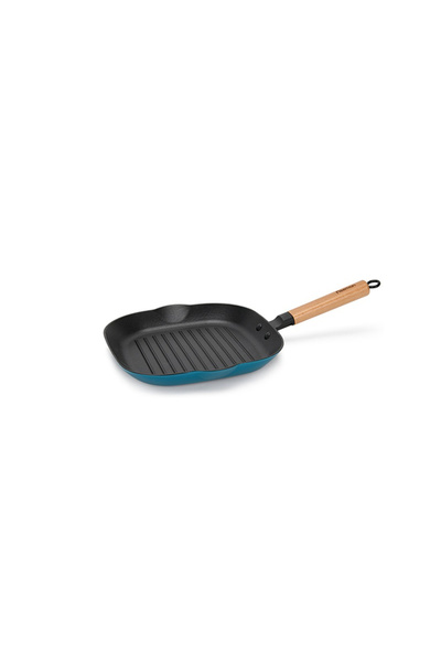 Fissman grill pan, enameled cast iron/wood, 28x28x3 cm, blue