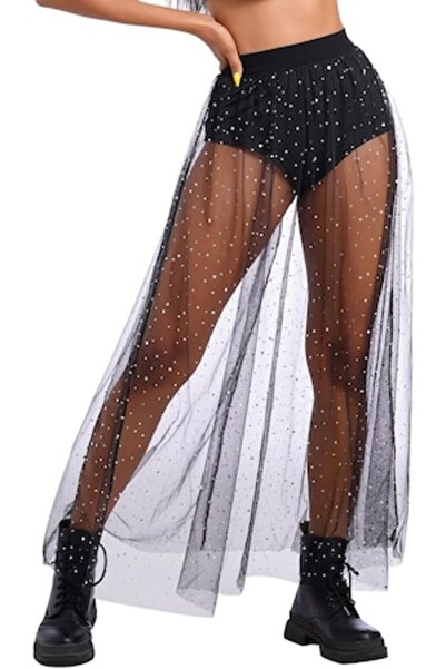 DELPI Fustă din tul 2 în 1 cu aplicații strălucitoare și pantaloni scurți înc...