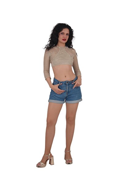 Craft By Mine El Yapımı Bej Rengi Tığ İşi Fileli Bralet ve Bolero Takım – Kad...