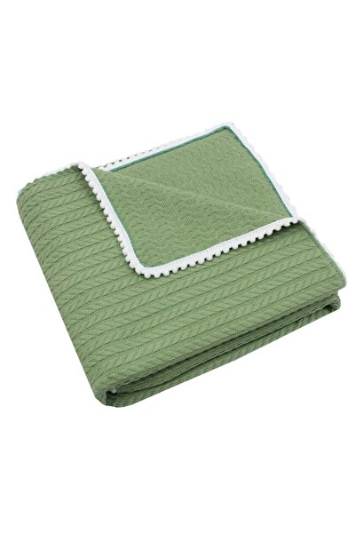 PRICHINDEL Pătură tricotată Anna cu ciucuri, verde, 80 x 100 cm