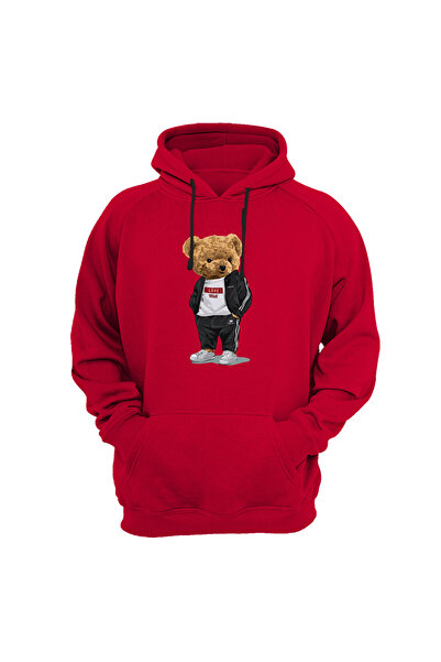 WİDİ Ursuleț drăguț cu imprimeu Love Design, cu cu căptușeală din fleece fire groase, tricou buzunare tip cangur Swea tricou