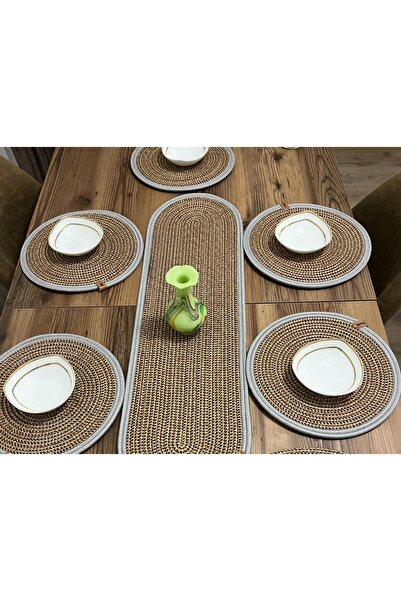 naylişhome 6 Placemats, 1 Runner, Jute, Straw, American Style, for Serving, G...