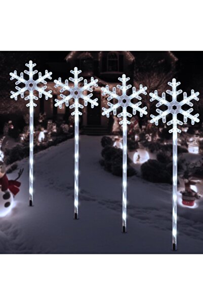 ORCHID M مصابيح إضاءة خارجية تعمل بالطاقة الشمسية على شكل ندفة ثلجية، عبوة من 4 مصابيح (أبيض)