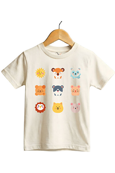 WİDİ Cute Animal Faces cu imprimeu Regular Fit bumbac 100% Maneca scurta Copi...