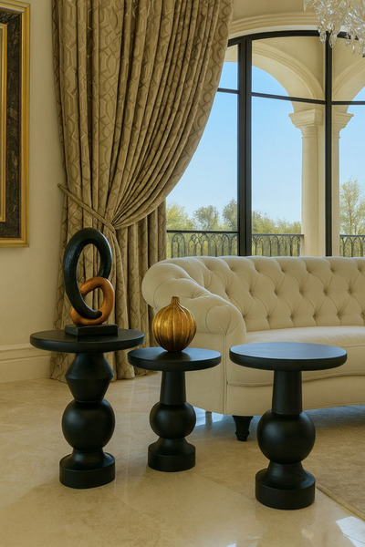 Simillo Home&Living El Yapımı Siyah Mantar Sehpa 3’lü Zigon Seti Ahşap Tasarım