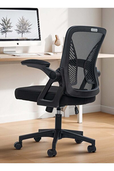 DROGO كرسي مكتب شبكي فاخر مريح ذو ظهر مرتفع ومساند ذراع قابلة للطي (أسود)