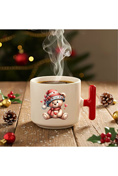 Finka Dekor كوب سيراميك هدية على شكل دمية دب رومانسية مع قبعة حمراء لرأس السن...