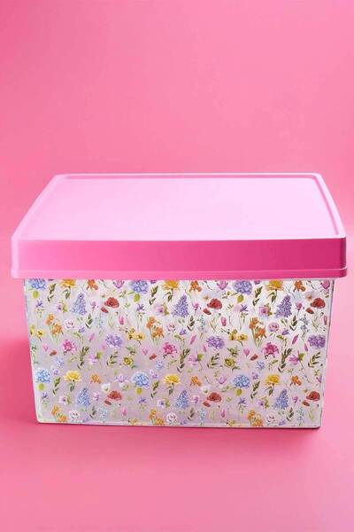 QUTU Qlittle 18 litre çiçek desenli Şeffaf Organizer ve Saklama Kutusu