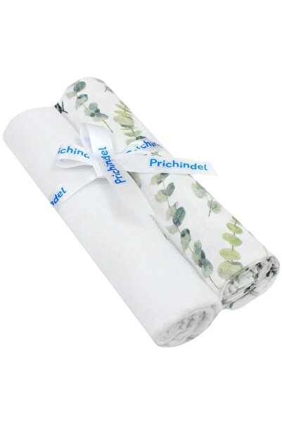 PRICHINDEL Set de 2 scutece din muselină și flanel, frunze verzi, alb, 65 x 8...