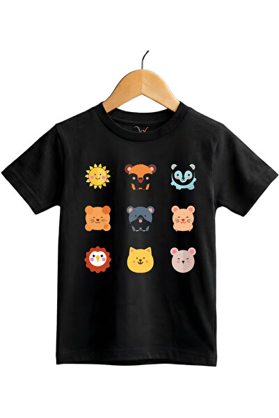 WİDİ Cute Animal Faces cu imprimeu Regular Fit bumbac 100% Maneca scurta Copi...