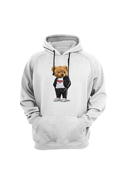 WİDİ Ursuleț drăguț cu imprimeu Love Design, cu cu căptușeală din fleece fire groase, tricou buzunare tip cangur Swea tricou