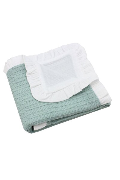 PRICHINDEL Pătură tricotată Anna cu volane, dos de muselină, 80 x 100 cm, ver...