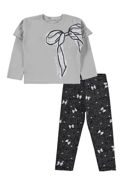 Civil Girls Bow Printed 2-5 Years Old Set - Gray 4-5 Years Old