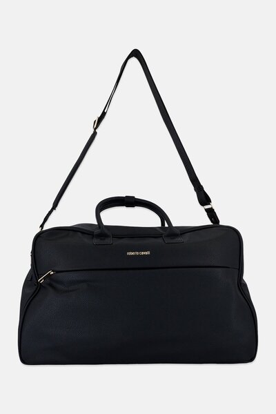 Roberto Cavalli حقيبة سفر نسائية بعجلات تحمل شعار ماركة، لون أسود