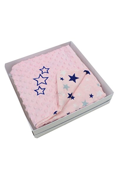 PRICHINDEL Two-sided minky blanket, navy stars and pink, 80 x 100 cm