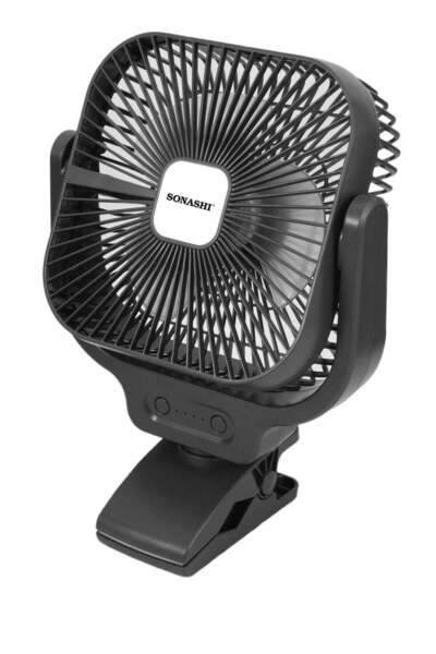 sonashi 8 Inch Rechargeable Clip Fan with 12 LED Lights SRF-805 - Black