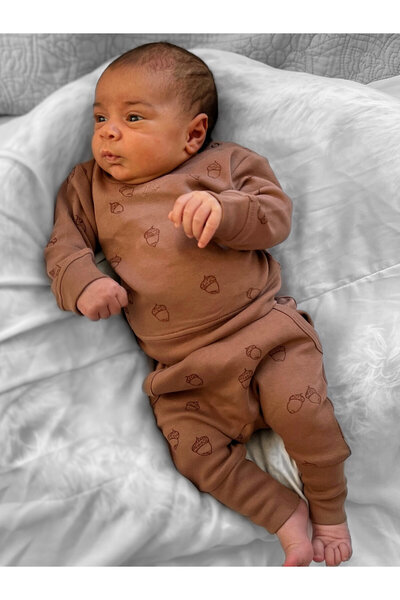 Lovedbaby Set bebe bluza si pantalon,100% bumbac certificat GOTS, Latte Acorn...