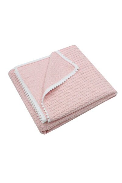 PRICHINDEL Pătură tricotată Anna cu ciucuri, roz, 80x100 cm