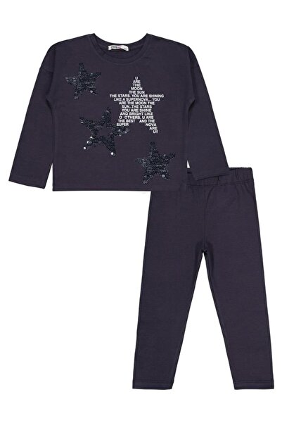 Civil Girls Glitter Star Printed 2-5 Years Old Set - Gray 5-6 Years Old