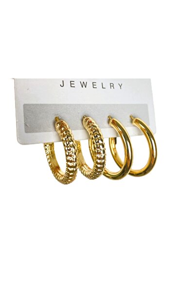 Furtek Aksesuar Women's Steel 2-Piece Hoop Earring Set Serrated Hoop Thick Bar Hoop Earrings Non-Tarnish