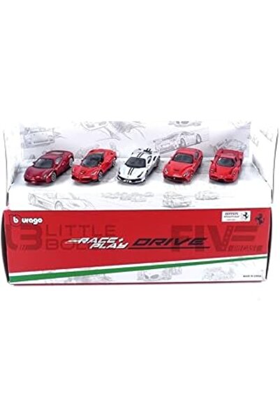 BBURAGO Gift Pack of 5 Ferrari Drives - 3-inch Diecast Car Models, Official Ferrari License, Age 3+