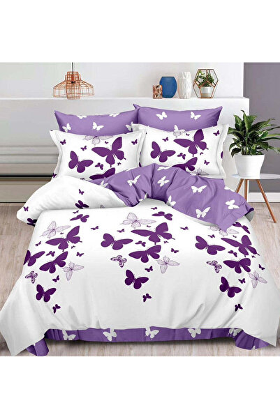 trendyhome Finet Cotton Fitted Bed Linen 6-Piece, Butterflies, Purple (T23)