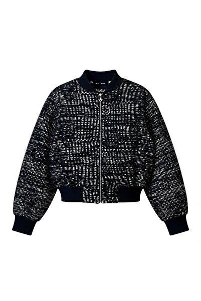 Eight Fashion Women's Jacquard Tweed Black Bomber Jacket