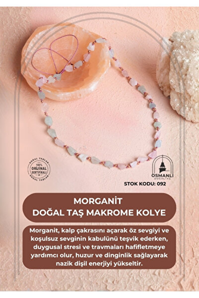 OSMANLI DOĞAL TAŞ Certified Morganite Natural Stone Macrame Necklace (Sk:092)