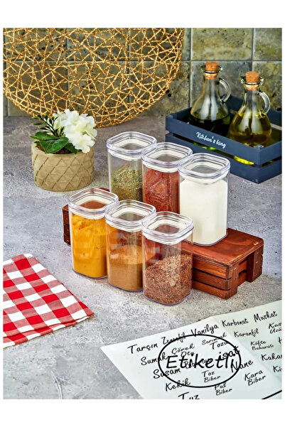 Tasarım Evi 6-Piece 300 Ml Acrylic Spice Pot Set Storage Container (with Transparent Label)