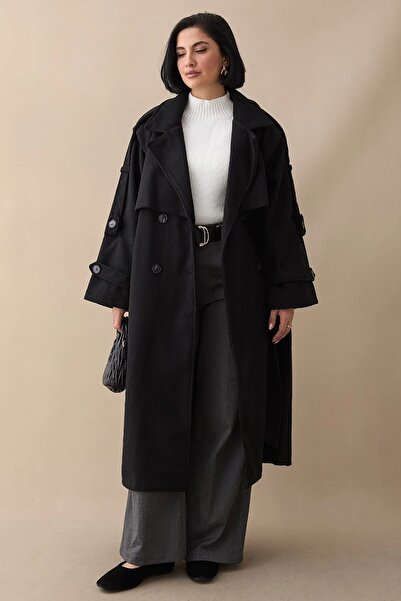 solena sln Kadın Yeni Sezon Ekstra Uzun Kalın Kışlık Kaşe Kaban - 130CM