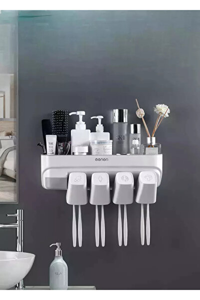 OEM Bathroom Organizer with Adhesive Wall Mount - holder for 8 toothbrushes, 4 cups, device holder