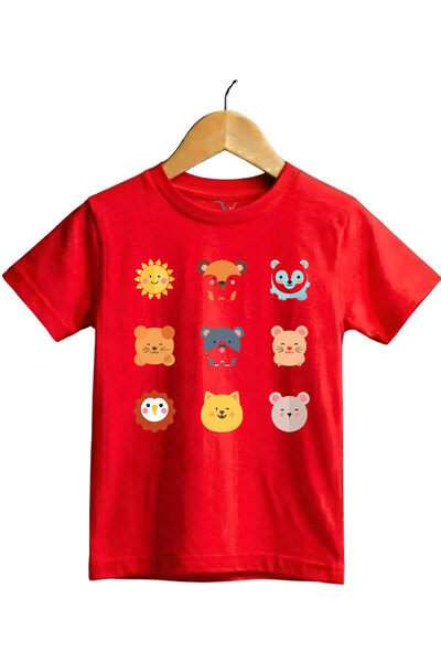 WİDİ Cute Animal Faces cu imprimeu Regular Fit bumbac 100% Maneca scurta Copi...